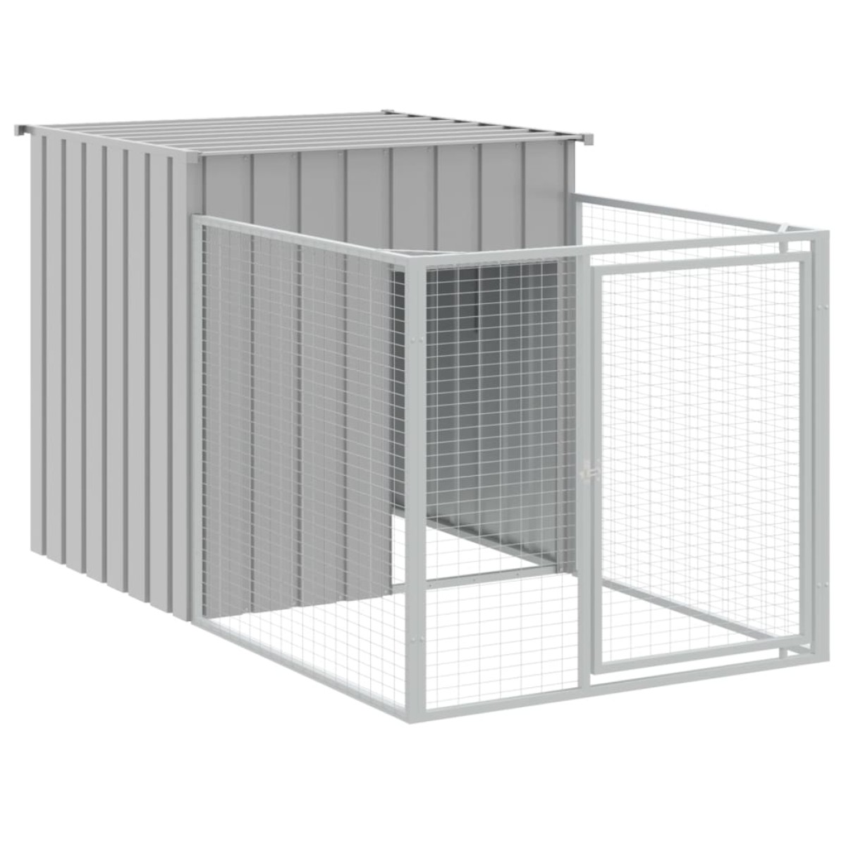 vidaXL Σπιτάκι Σκύλου με Αυλή Αν. Γκρι 110x405x110 εκ. Γαλβαν. Χάλυβας