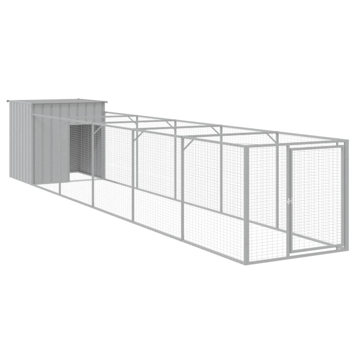 vidaXL Σπιτάκι Σκύλου με Αυλή Αν. Γκρι 110x609x110 εκ. Γαλβαν. Χάλυβας