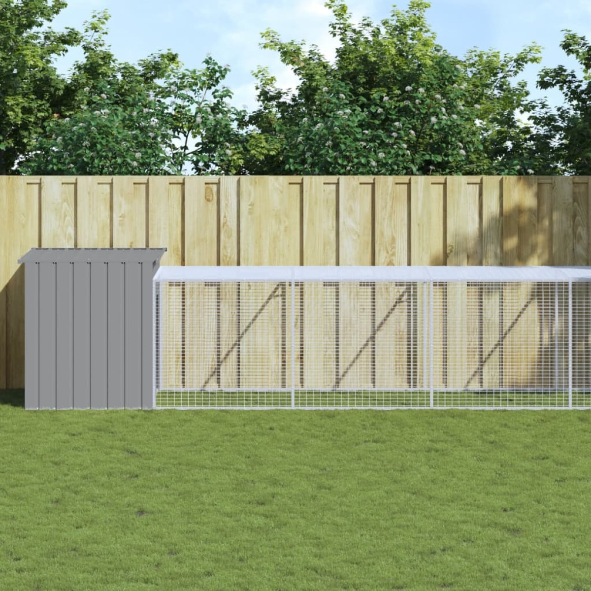 vidaXL Κοτέτσι με Περίβολο Αν. Γκρι 117x1221x110 εκ. Γαλβαν. Χάλυβας
