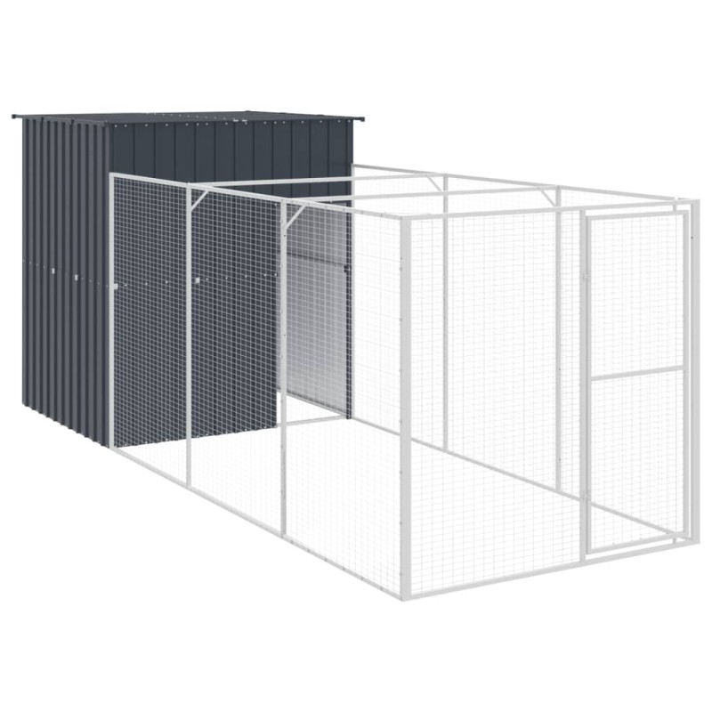 vidaXL Σπιτάκι Σκύλου με Αυλή Ανθρακί 165x455x181 εκ. Γαλβαν. Χάλυβας