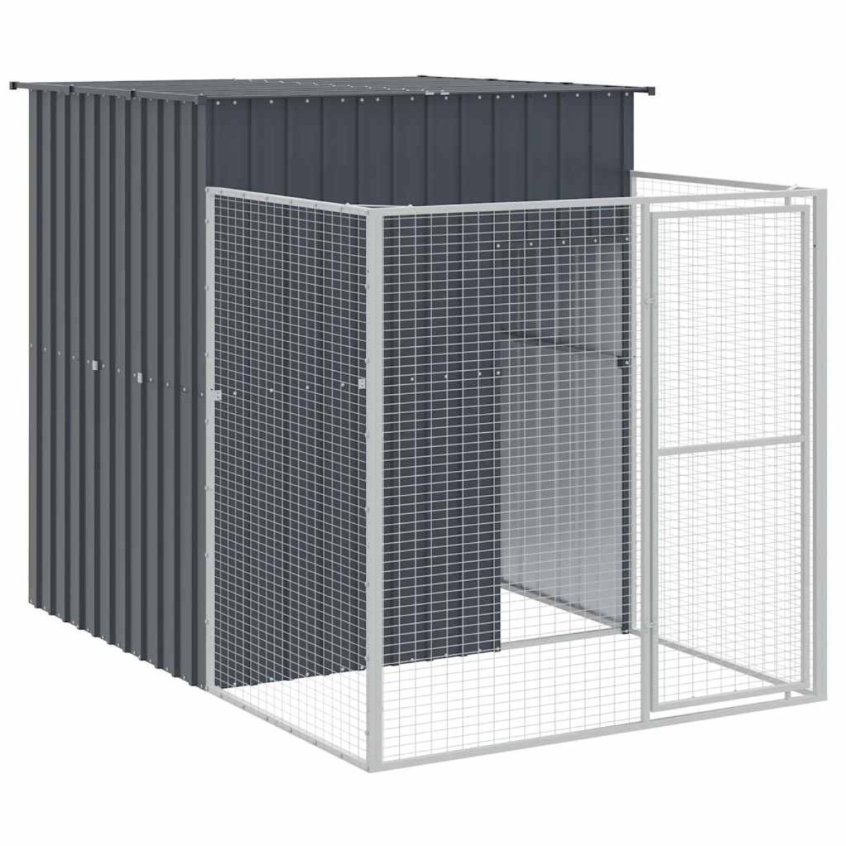 vidaXL Σπιτάκι Σκύλου με Αυλή Ανθρακί 165x455x181 εκ. Γαλβαν. Χάλυβας