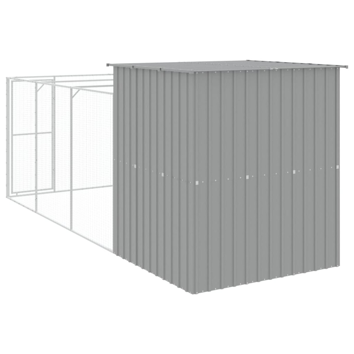 vidaXL Σπιτάκι Σκύλου με Αυλή Αν. Γκρι 165x455x181 εκ. Γαλβαν. Χάλυβας