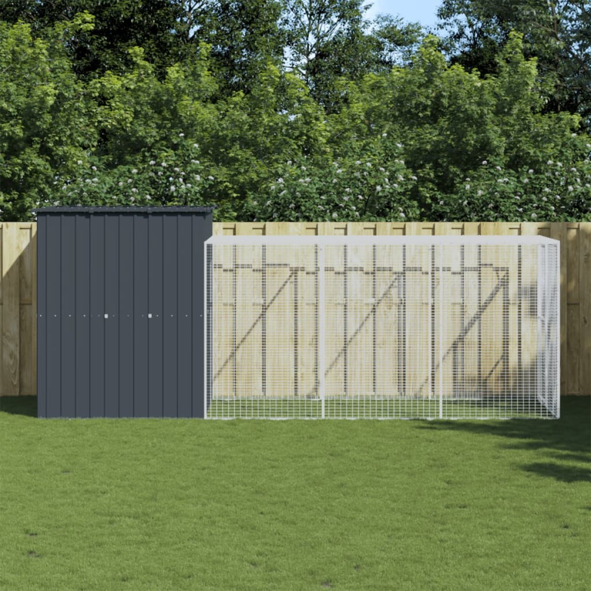 vidaXL Κλουβί για Κότες με Αυλή Ανθρακί 165x455x181 εκ Γαλβαν. Χάλυβας