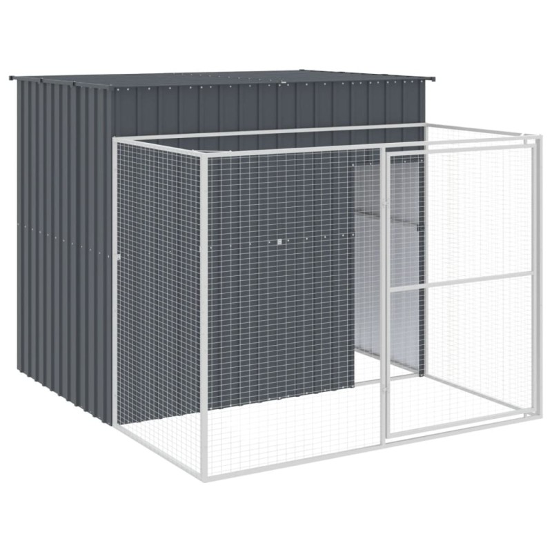 vidaXL Σπιτάκι Σκύλου με Αυλή Ανθρακί 214x253x181 εκ. Γαλβαν. Χάλυβας