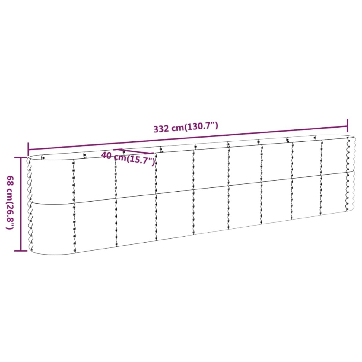 vidaXL Ζαρντινιέρα Ασημί 332x40x68 εκ. Ατσάλι με Ηλεκτρ. Βαφή Πούδρας