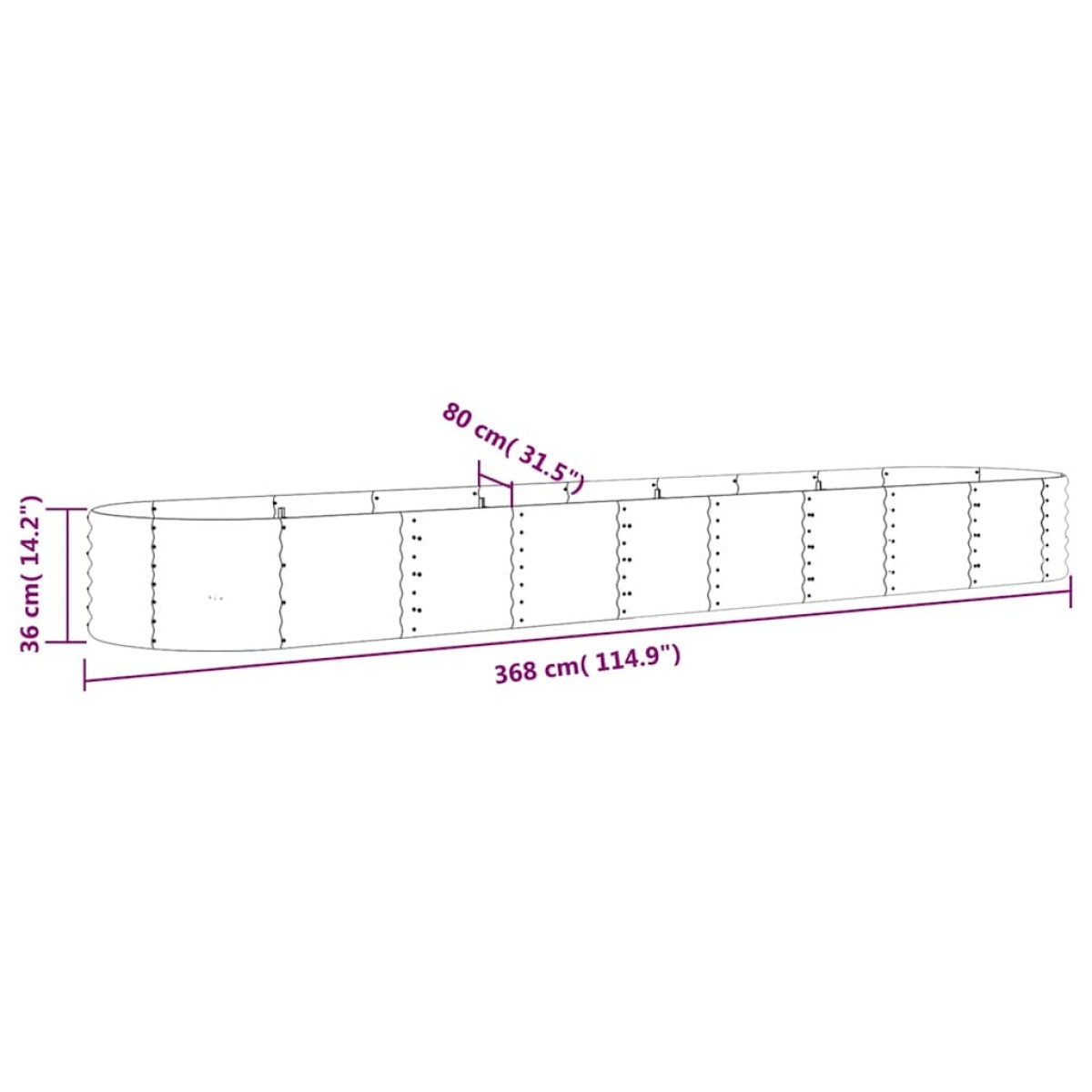 vidaXL Ζαρντινιέρα Πράσινη 368x80x36 εκ Ατσάλι με Ηλεκτρ. Βαφή Πούδρας