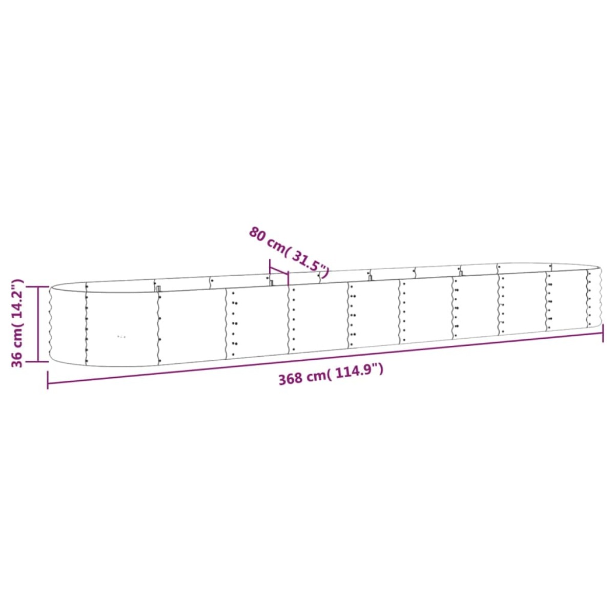 vidaXL Ζαρντινιέρα Καφέ 368x80x36 εκ. Ατσάλι με Ηλεκτρ. Βαφή Πούδρας