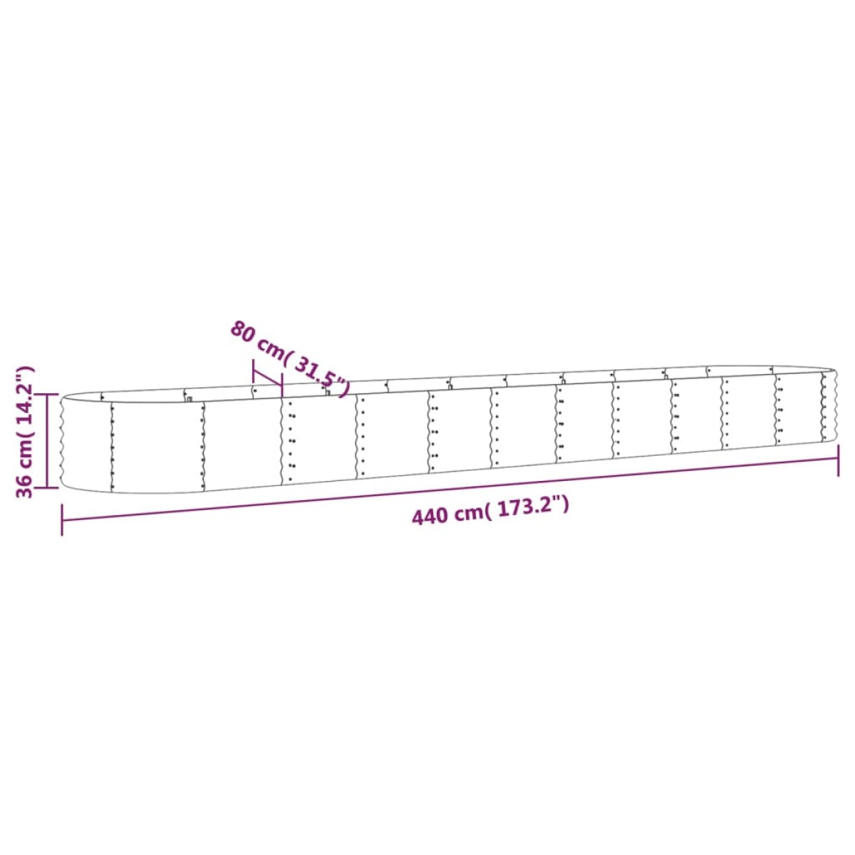 vidaXL Ζαρντινιέρα Γκρι 440x80x36 εκ. Ατσάλι με Ηλεκτρ. Βαφή Πούδρας