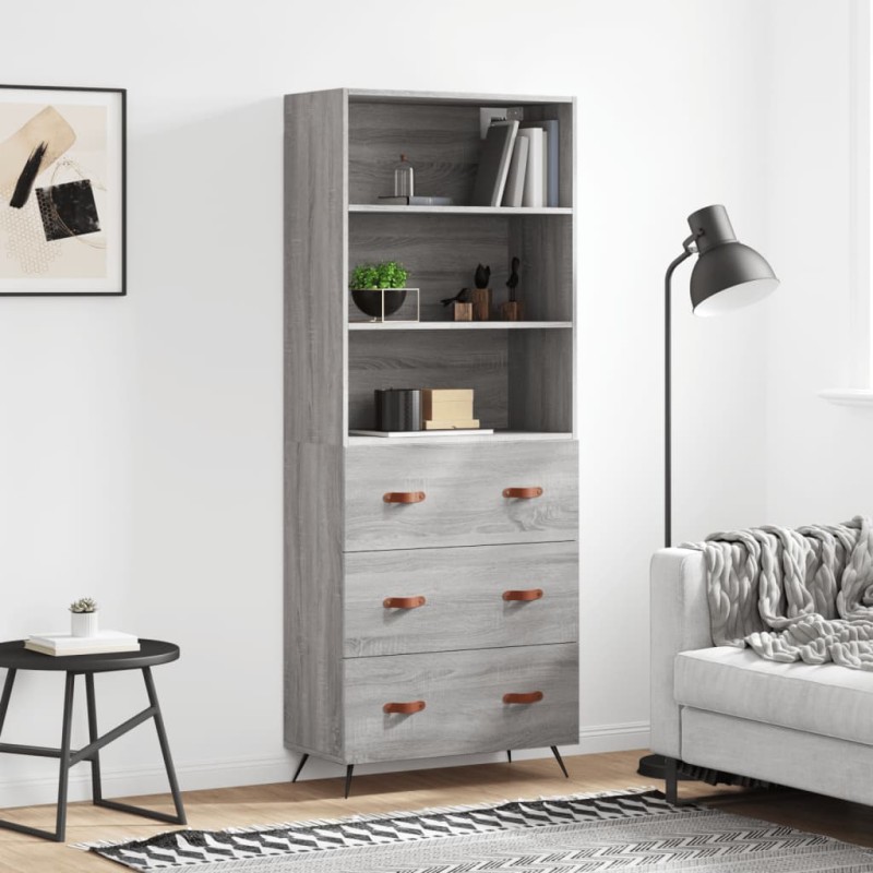 vidaXL Ντουλάπι Γκρι Sonoma 69,5 x 34 x 180 εκ. Επεξεργασμένο Ξύλο