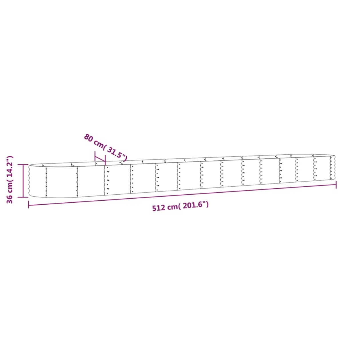 vidaXL Ζαρντινιέρα Γκρι 512x80x36 εκ. Ατσάλι με Ηλεκτρ. Βαφή Πούδρας