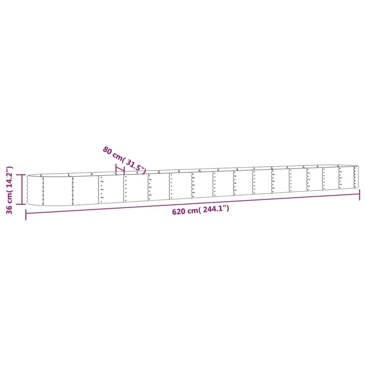 vidaXL Ζαρντινιέρα Καφέ 620x80x36 εκ. Ατσάλι με Ηλεκτρ. Βαφή Πούδρας