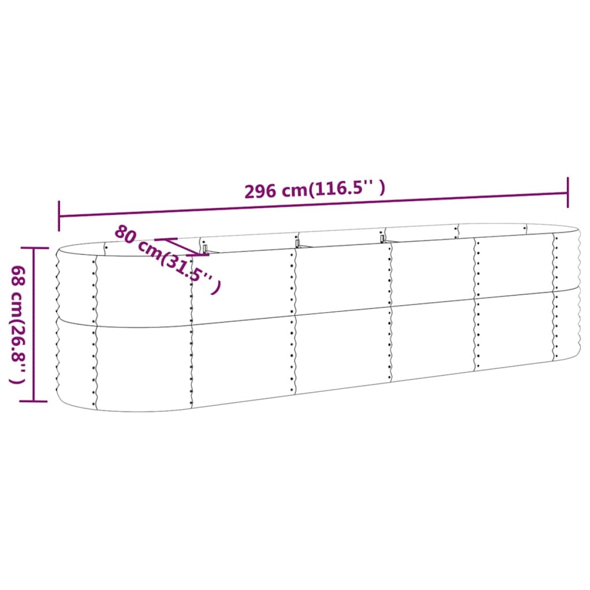 vidaXL Ζαρντινιέρα Γκρι 296x80x68 εκ. Ατσάλι με Ηλεκτρ. Βαφή Πούδρας
