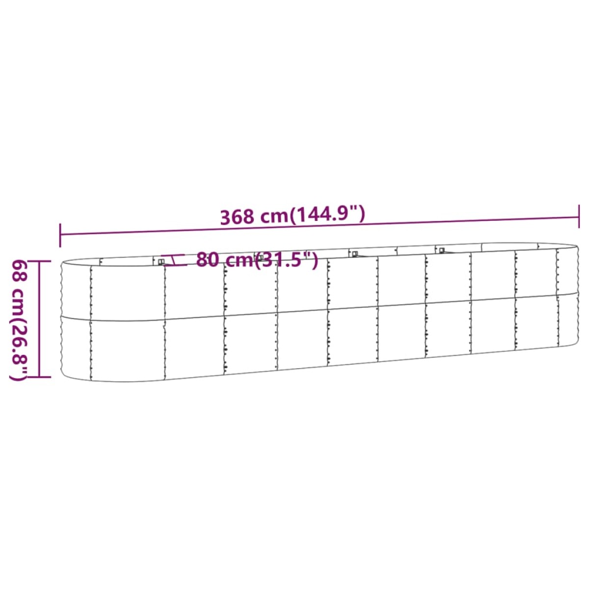 vidaXL Ζαρντινιέρα Πράσινη 368x80x68 εκ Ατσάλι με Ηλεκτρ. Βαφή Πούδρας