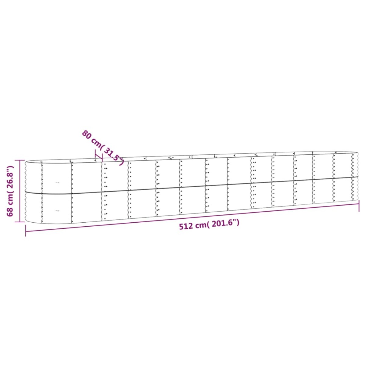 vidaXL Ζαρντινιέρα Ασημί 512x80x68 εκ. Ατσάλι με Ηλεκτρ. Βαφή Πούδρας