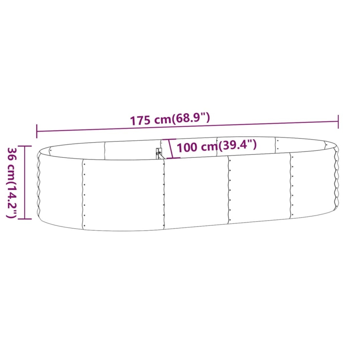 vidaXL Ζαρντινιέρα Ασημί 175x100x36 εκ. Ατσάλι με Ηλεκτρ. Βαφή Πούδρας