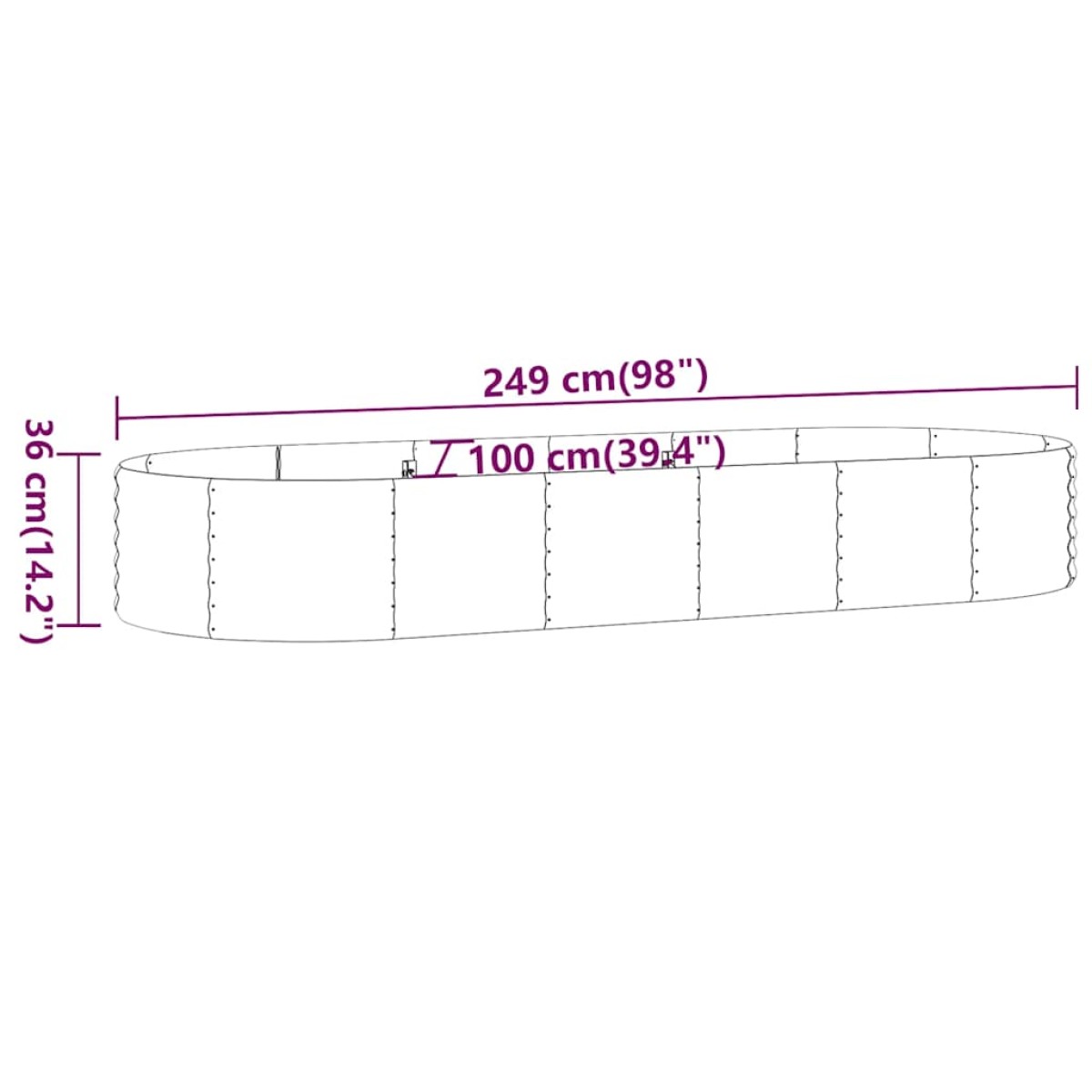 vidaXL Ζαρντινιέρα Ανθρακί 249x100x36εκ Ατσάλι με Ηλεκτρ. Βαφή Πούδρας