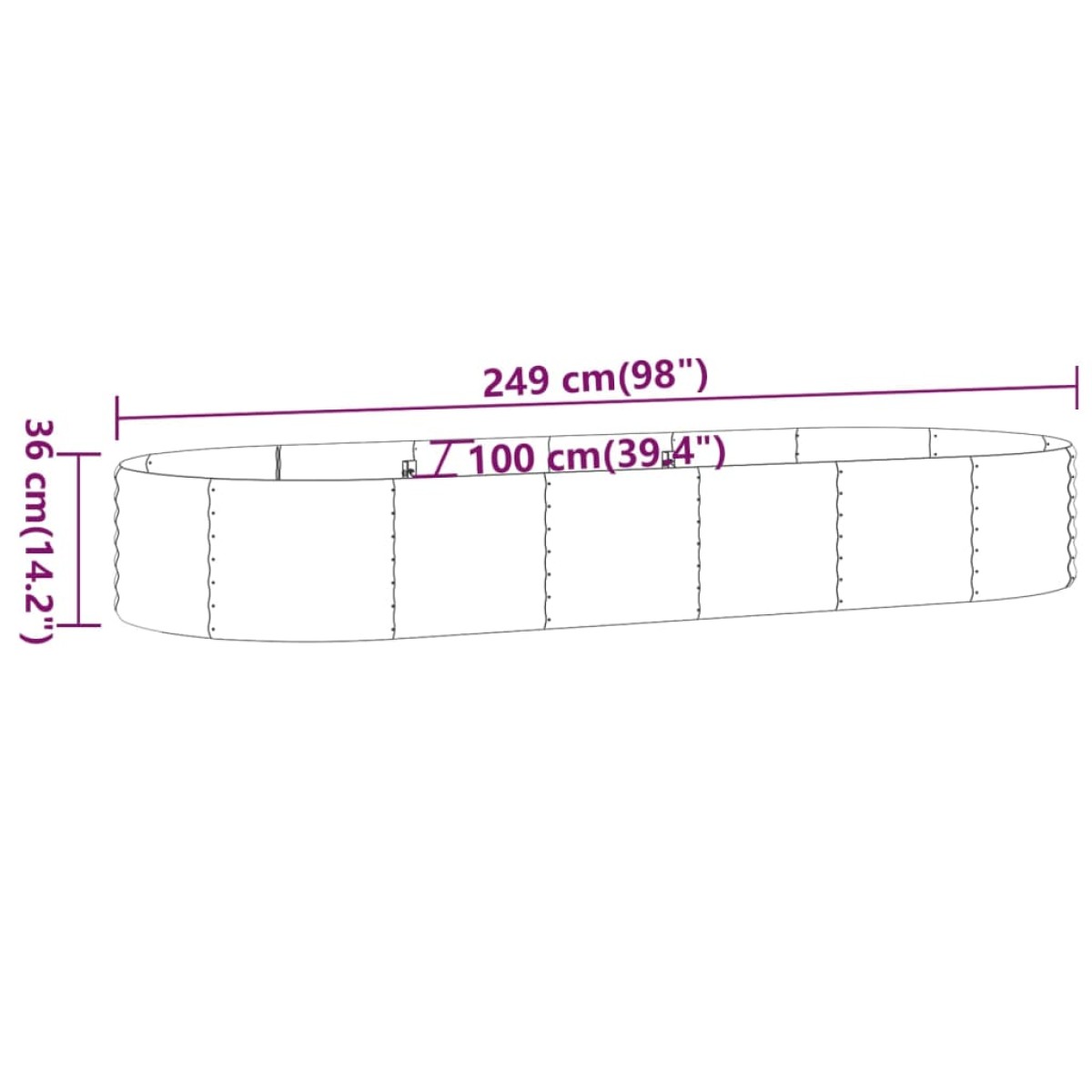 vidaXL Ζαρντινιέρα Ασημί 249x100x36 εκ. Ατσάλι με Ηλεκτρ. Βαφή Πούδρας