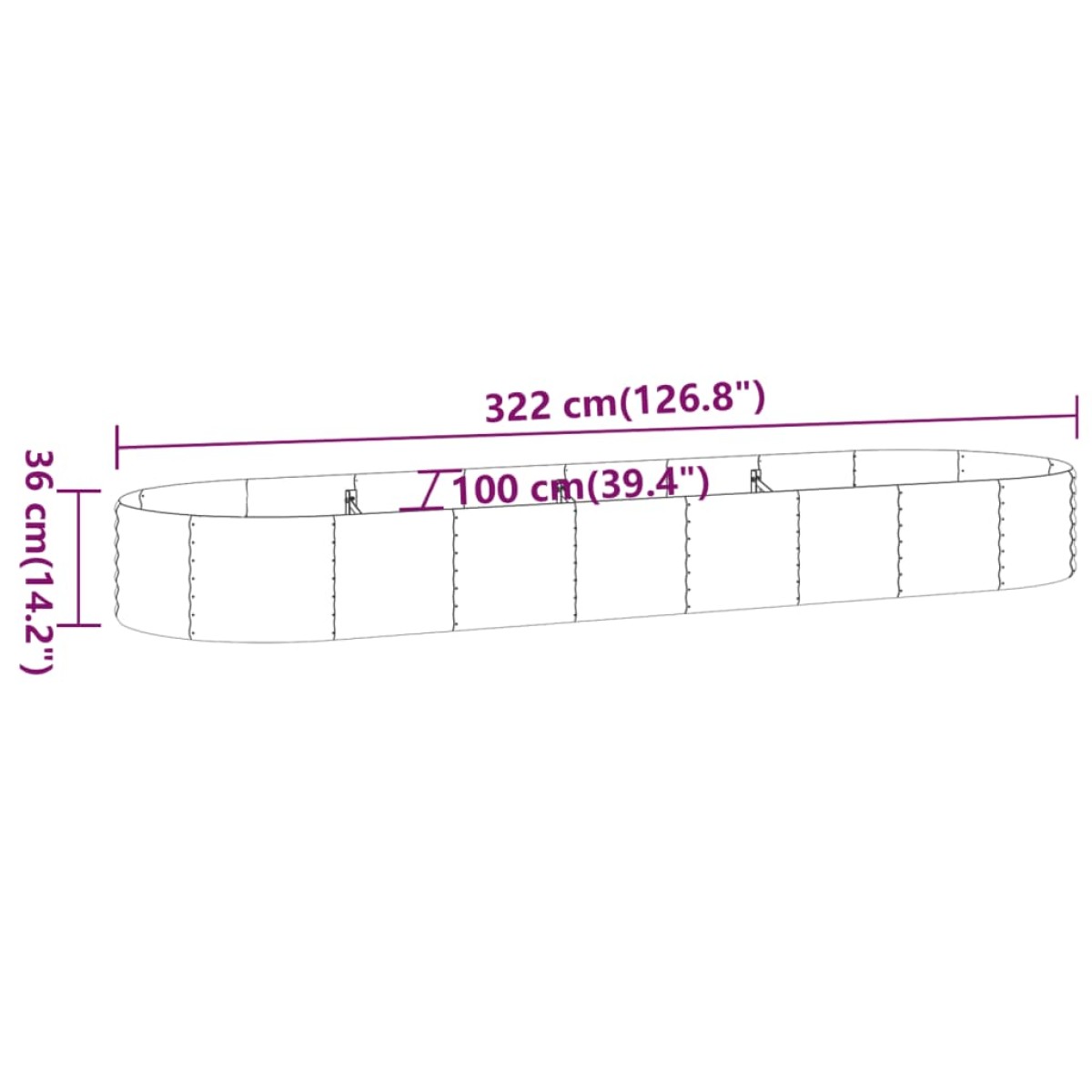 vidaXL Ζαρντινιέρα Πράσινο 322x100x36εκ. Ατσάλι με Ηλεκτρ.Βαφή Πούδρας
