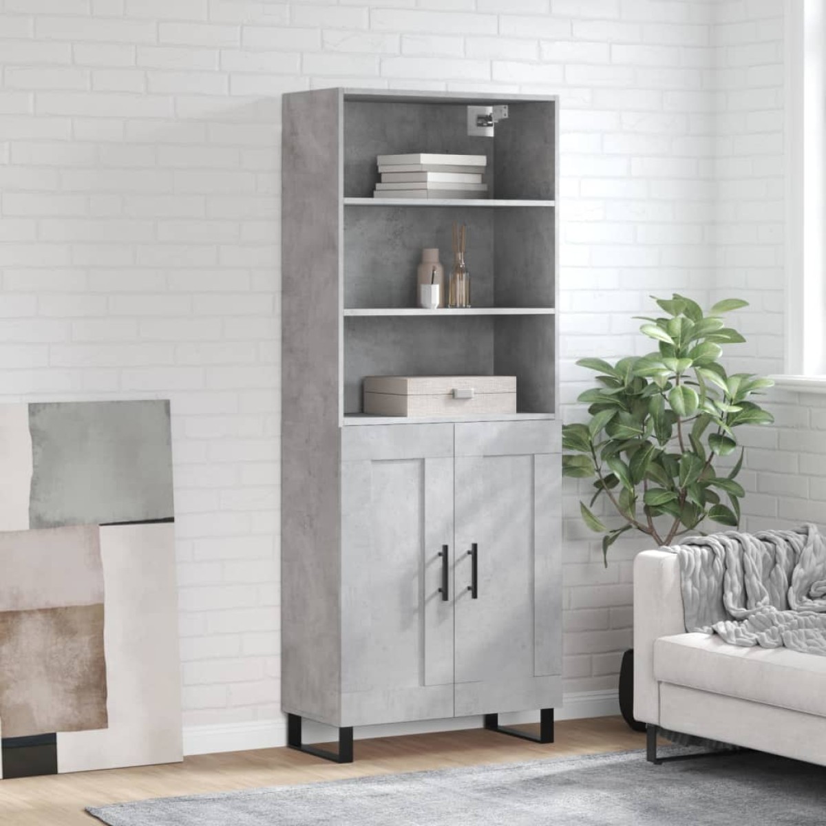 vidaXL Ντουλάπι Γκρι Σκυροδέματος 69,5x34x180 εκ. Επεξεργασμένο Ξύλο