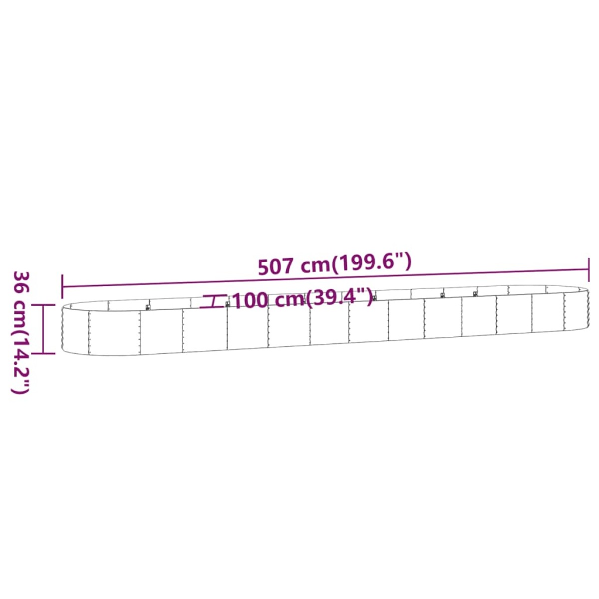 vidaXL Ζαρντινιέρα Ασημί 507x100x36 εκ. Ατσάλι με Ηλεκτρ. Βαφή Πούδρας