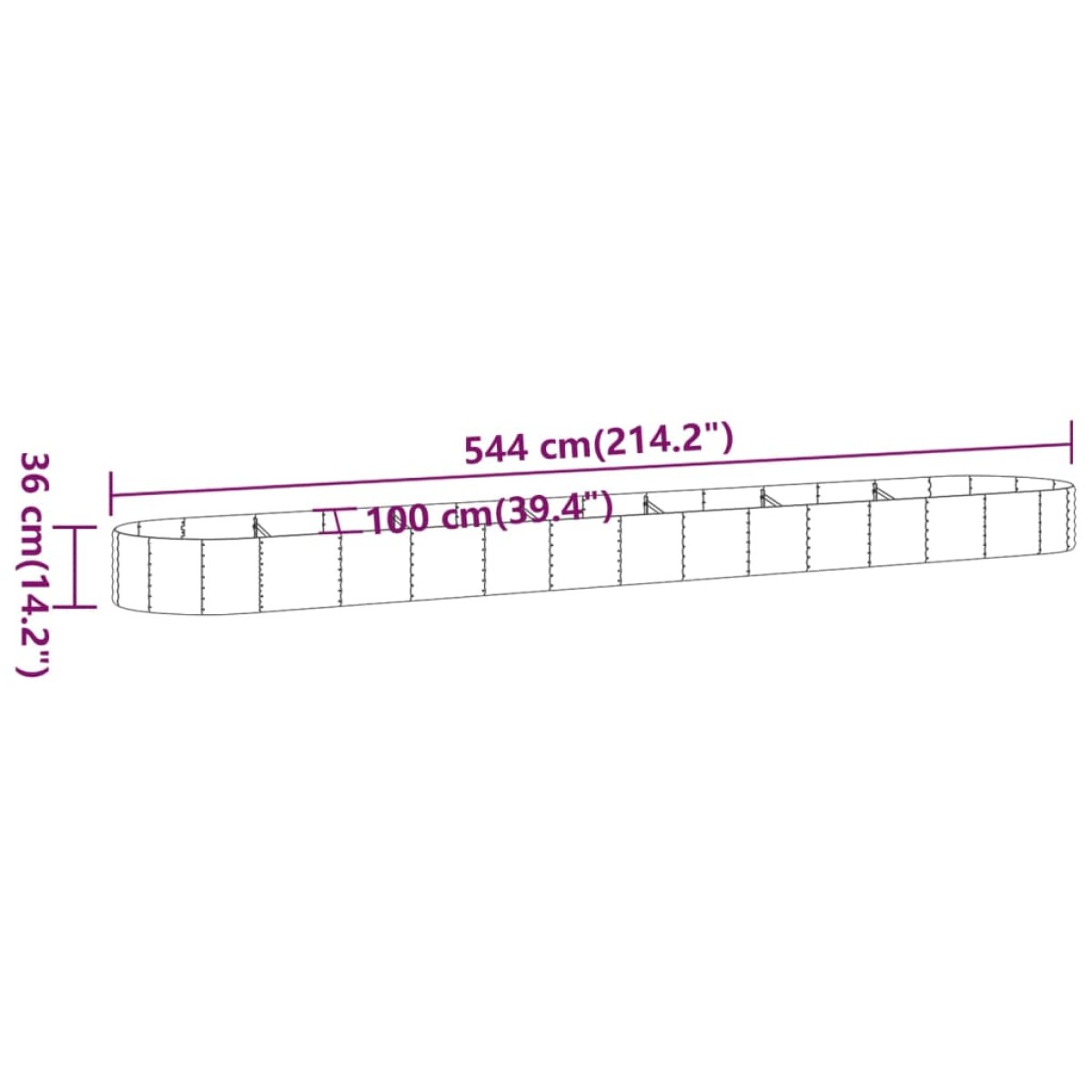 vidaXL Ζαρντινιέρα Πράσινη 544x100x36 εκ. Ατσάλι Ηλεκτρ. Βαφή Πούδρας