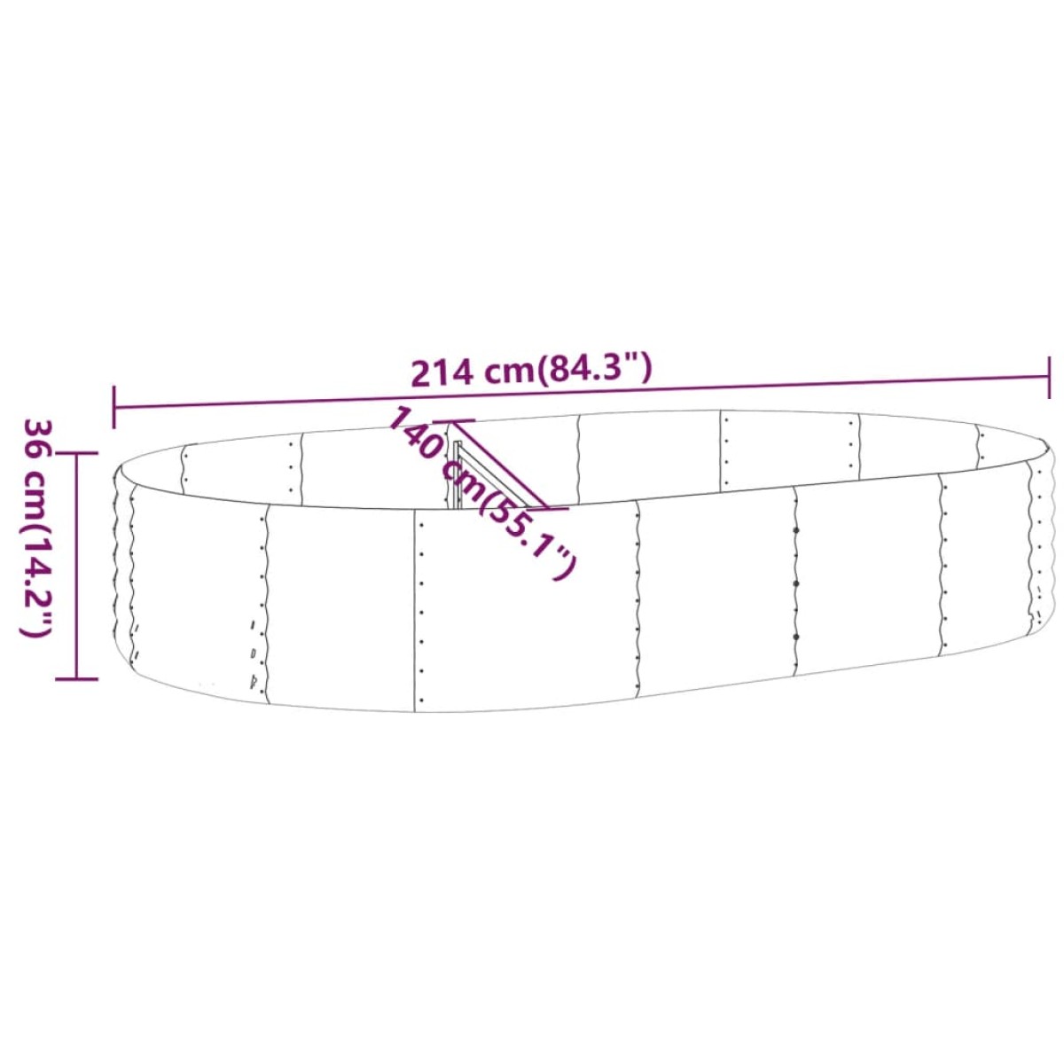 vidaXL Ζαρντινιέρα Γκρι 214x140x36 εκ. Ατσάλι με Ηλεκτρ. Βαφή Πούδρας