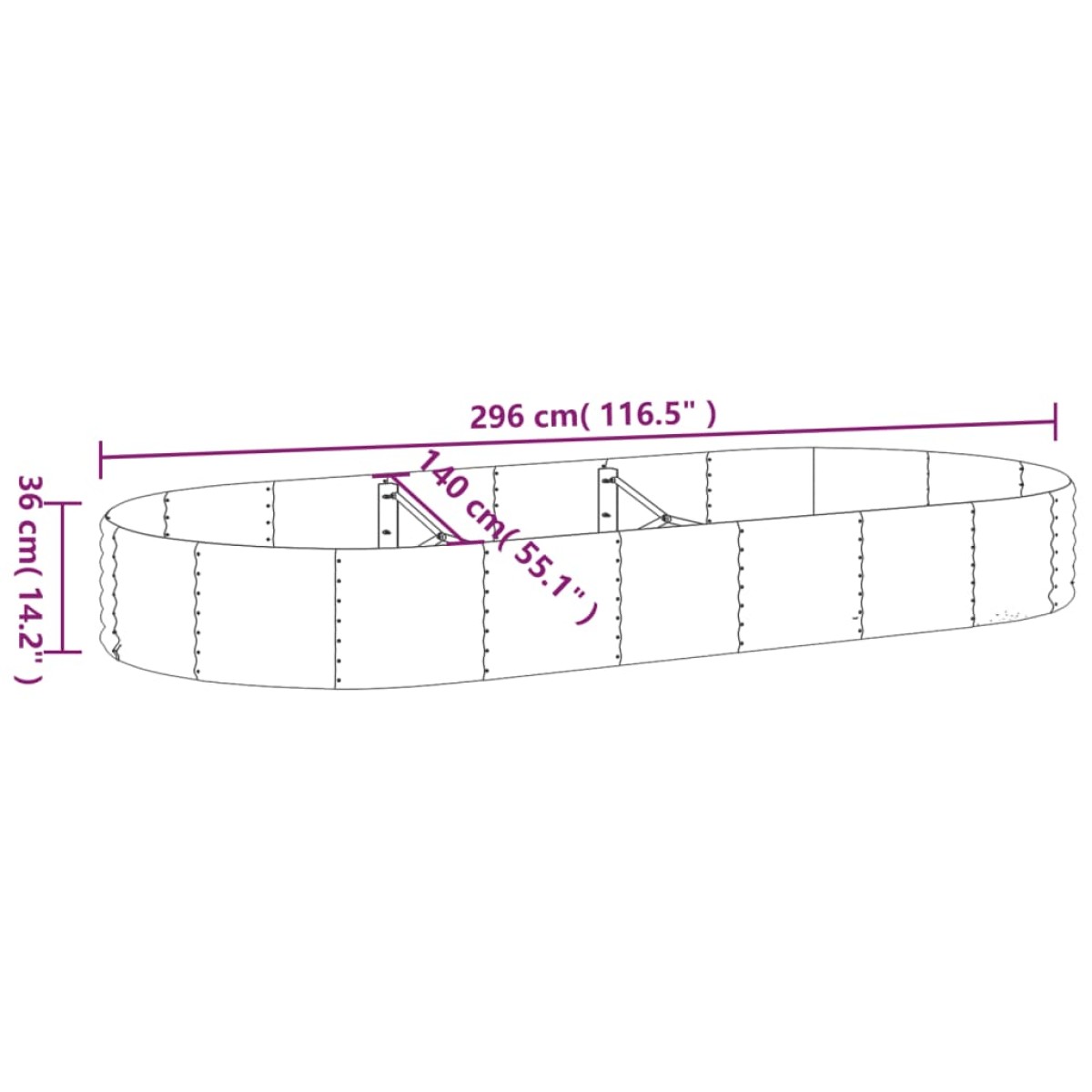 vidaXL Ζαρντινιέρα Πράσινο 296x140x36εκ. Ατσάλι με Ηλεκτρ.Βαφή Πούδρας