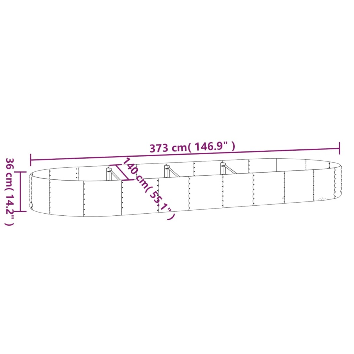vidaXL Ζαρντινιέρα Καφέ 373x140x36 εκ. Ατσάλι με Ηλεκτρ. Βαφή Πούδρας