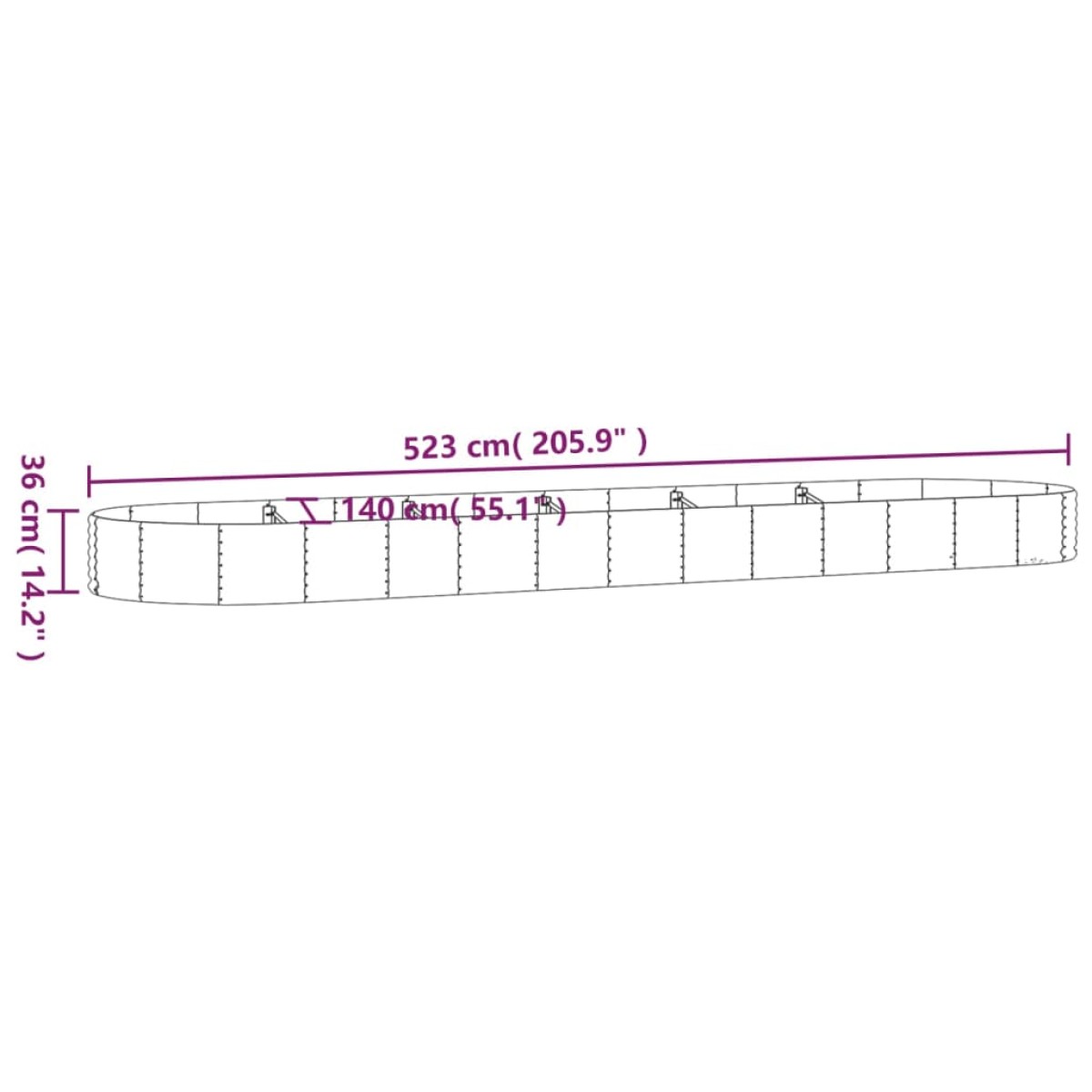 vidaXL Ζαρντινιέρα Καφέ 523x140x36 εκ. Ατσάλι με Ηλεκτρ. Βαφή Πούδρας