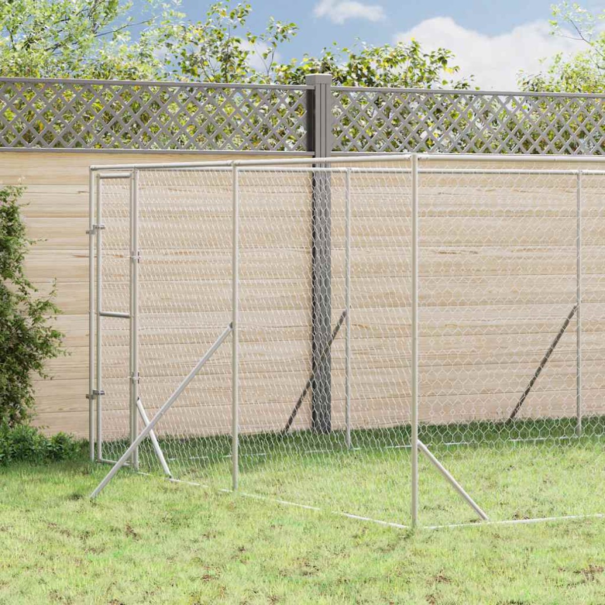 vidaXL Κλουβί Σκύλου Εξωτερ. Χώρου Ασημί 4x12x2 μ. από Γαλβαν. Ατσάλι