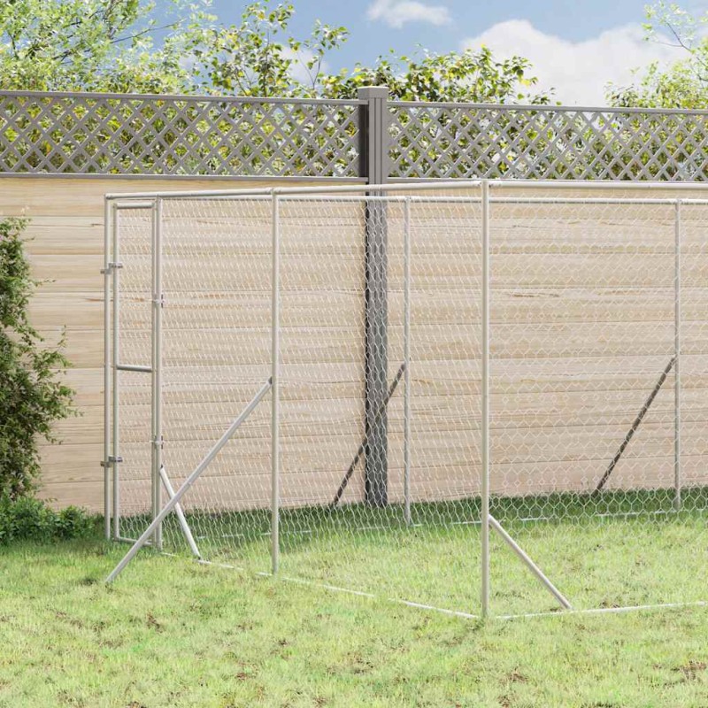 vidaXL Κλουβί Σκύλου Εξωτερ. Χώρου Ασημί 4x12x2 μ. από Γαλβαν. Ατσάλι