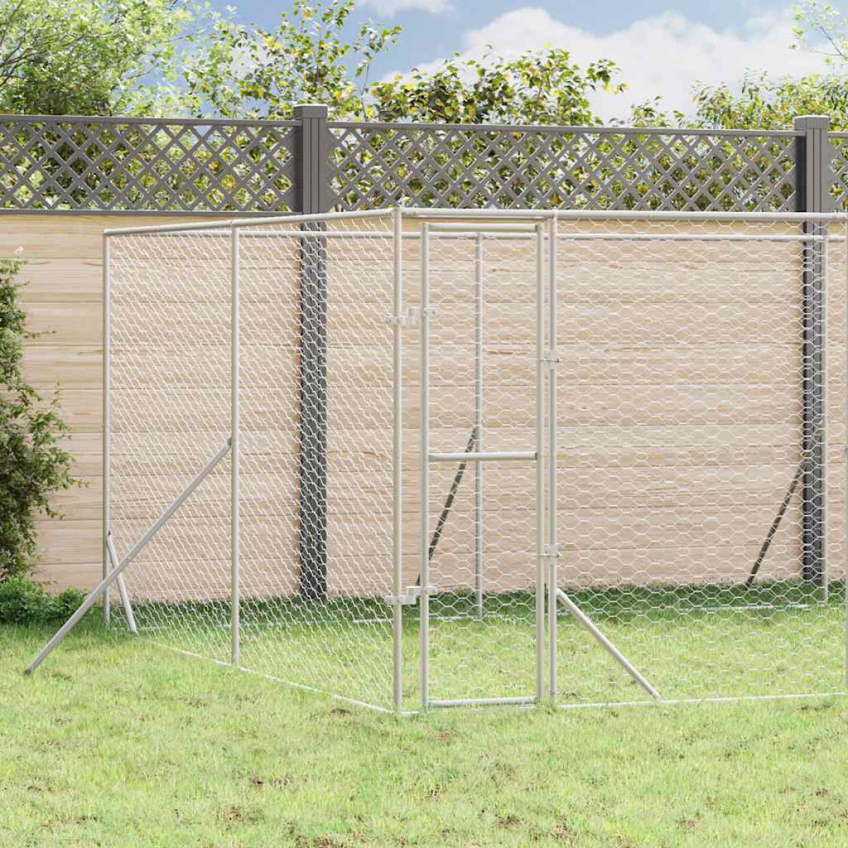 vidaXL Κλουβί Σκύλου Εξωτερ. Χώρου Ασημί 8x4x2 μ. από Γαλβαν. Ατσάλι