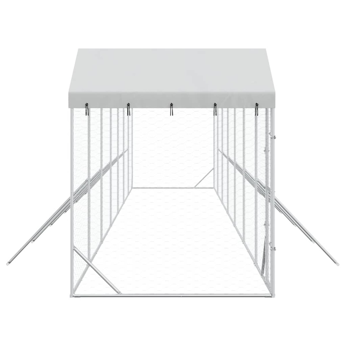 vidaXL Κλουβί Σκύλου Εξ. Χώρου με Οροφή Ασημί 14x2x2,5 μ. Γαλβ. Ατσάλι