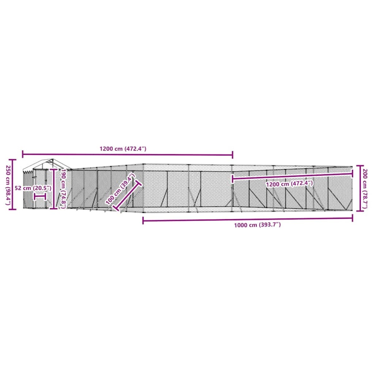 vidaXL Κλουβί Σκύλου Εξ. Χώρου με Οροφή Ασημί 12x12x2,5 μ Γαλβ. Ατσάλι