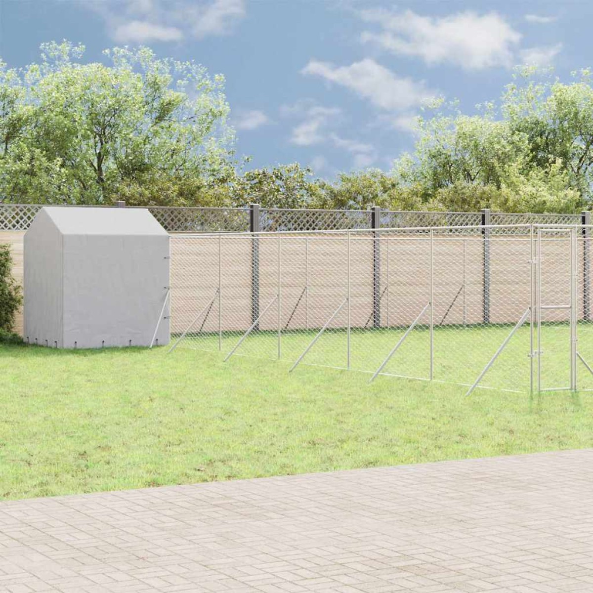 vidaXL Κλουβί Σκύλου Εξ. Χώρου με Οροφή Ασημί 12x12x2,5 μ Γαλβ. Ατσάλι