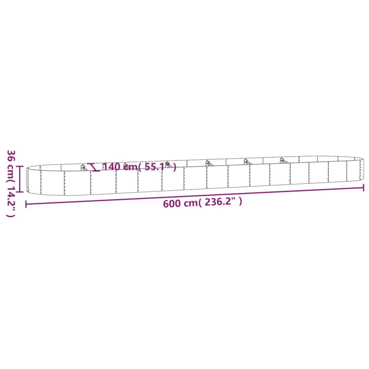 vidaXL Ζαρντινιέρα Γκρι 600x140x36 εκ. Ατσάλι με Ηλεκτρ. Βαφή Πούδρας