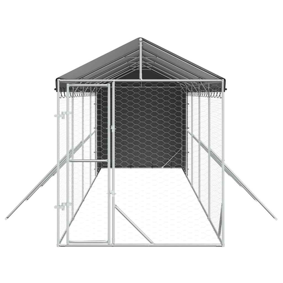 vidaXL Κλουβί Σκύλου Εξ. Χώρου με Οροφή Ασημί 2x10x2,5 μ. Γαλβ. Ατσάλι