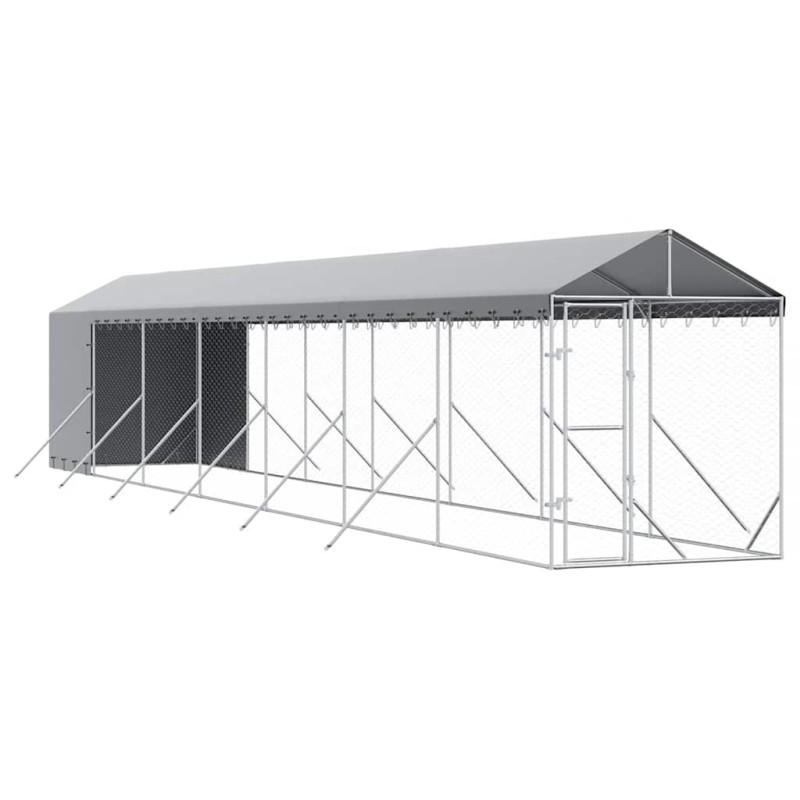 vidaXL Κλουβί Σκύλου Εξ. Χώρου με Οροφή Ασημί 2x14x2,5 μ. Γαλβ. Ατσάλι