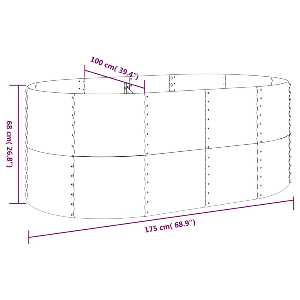 vidaXL Ζαρντινιέρα Γκρι 175x100x68 εκ. Ατσάλι με Ηλεκτρ. Βαφή Πούδρας