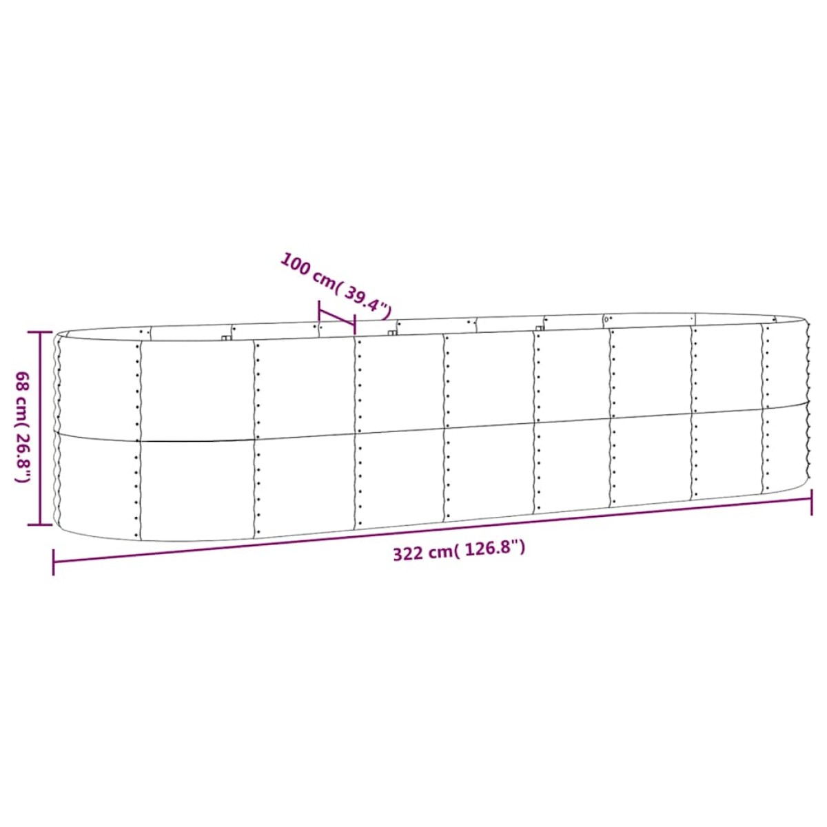 vidaXL Ζαρντινιέρα Πράσινη 322x100x68εκ Ατσάλι με Ηλεκτρ. Βαφή Πούδρας
