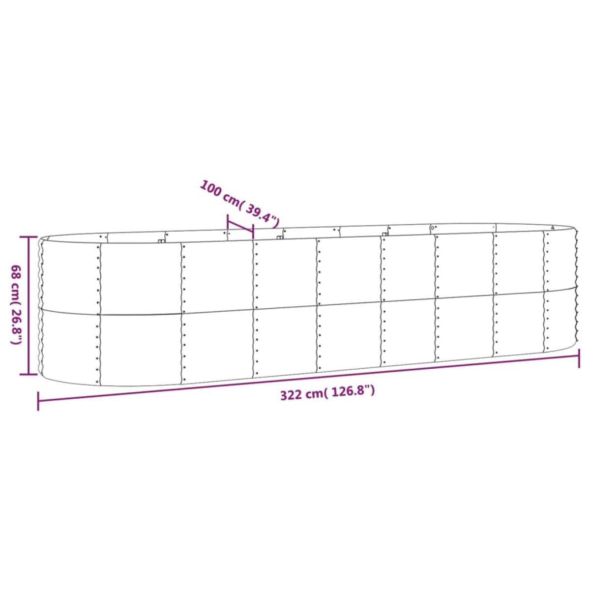 vidaXL Ζαρντινιέρα Καφέ 322x100x68 εκ. Ατσάλι με Ηλεκτρ. Βαφή Πούδρας