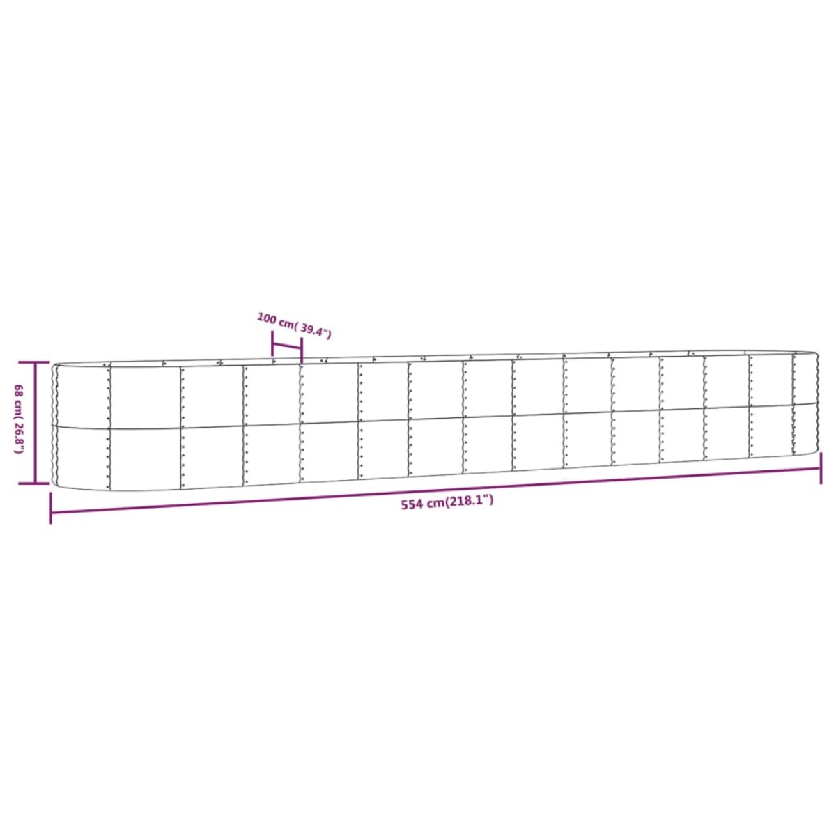 vidaXL Ζαρντινιέρα Ασημί 554x100x68 εκ. Ατσάλι με Ηλεκτρ. Βαφή Πούδρας