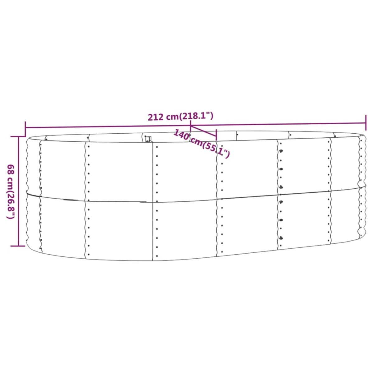 vidaXL Ζαρντινιέρα Καφέ 212x140x68 εκ. Ατσάλι Με Ηλεκτρ. Βαφή Πούδρας