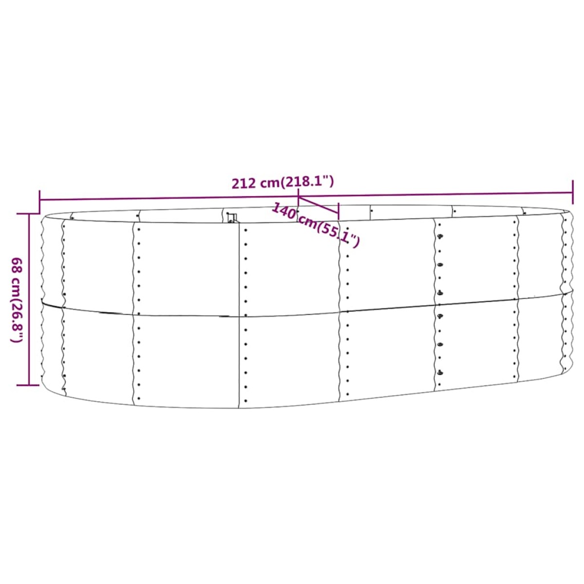 vidaXL Ζαρντινιέρα Ανθρακί 212x140x68εκ Ατσάλι Με Ηλεκτρ. Βαφή Πούδρας