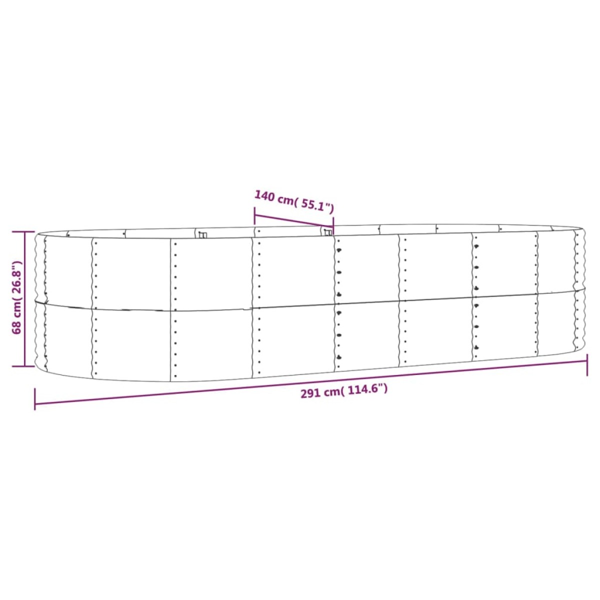 vidaXL Ζαρντινιέρα Γκρι 291x140x68 εκ. Ατσάλι με Ηλεκτρ. Βαφή Πούδρας