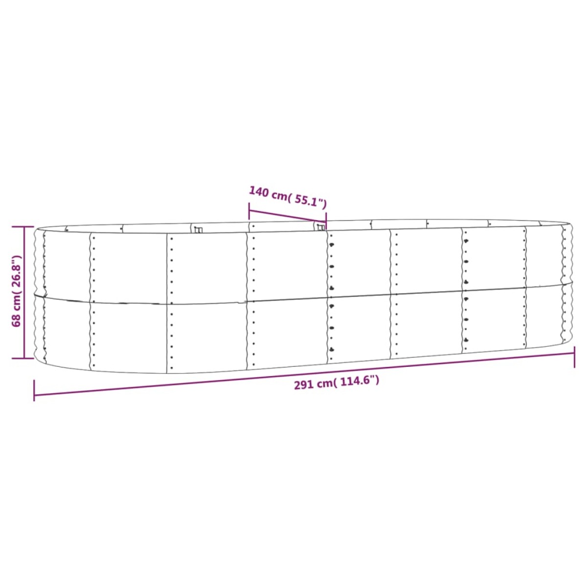 vidaXL Ζαρντινιέρα Καφέ 291x140x68 εκ. Ατσάλι με Ηλεκτρ. Βαφή Πούδρας