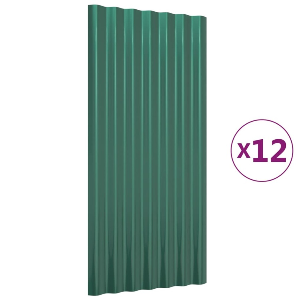 vidaXL Πάνελ Οροφής 12 τεμ. Πράσινα 80x36 εκ. Γαλβανισμένος χάλυβας