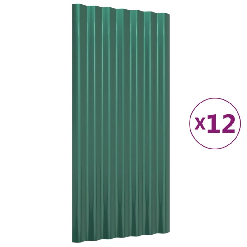 vidaXL Πάνελ Οροφής 12 τεμ. Πράσινα 80x36 εκ. Γαλβανισμένος χάλυβας