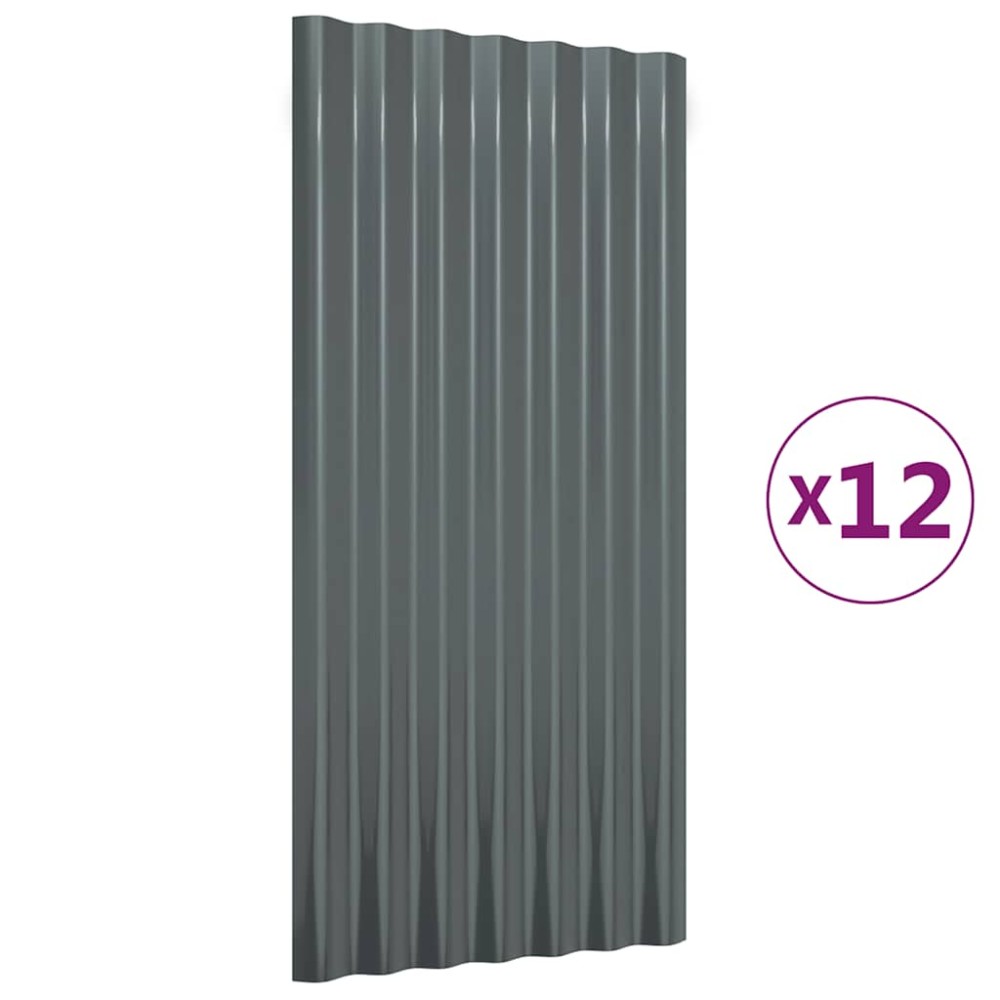 vidaXL Πάνελ Οροφής 12 τεμ. Ανθρακί 80x36 εκ Γαλβανισμένος χάλυβας