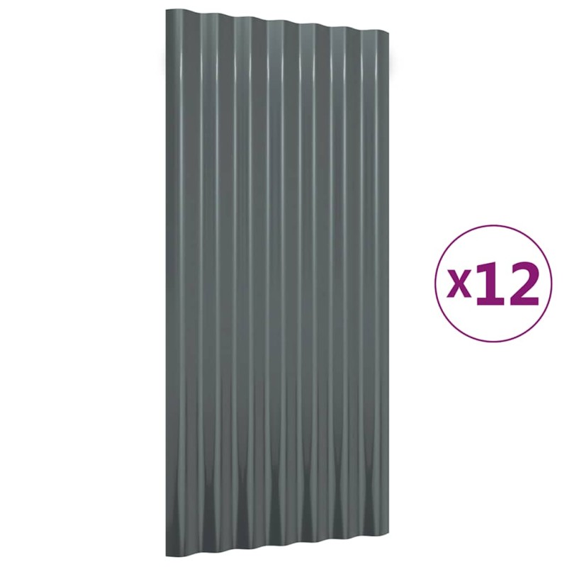 vidaXL Πάνελ Οροφής 12 τεμ. Ανθρακί 80x36 εκ Γαλβανισμένος χάλυβας